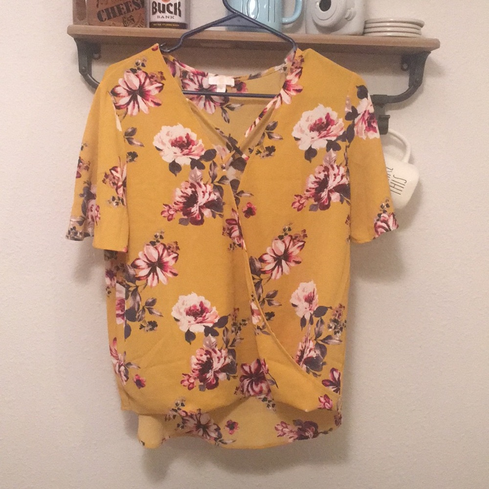 Yellow floral cross cross blouse